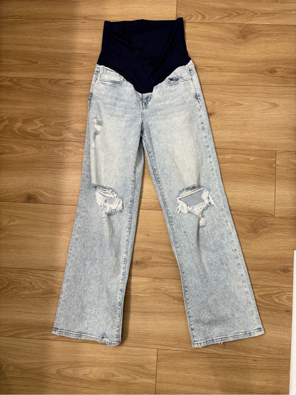 Pinkblush Light Blue Distressed Wide-Leg Maternity Jeans - Picture 4 of 4
